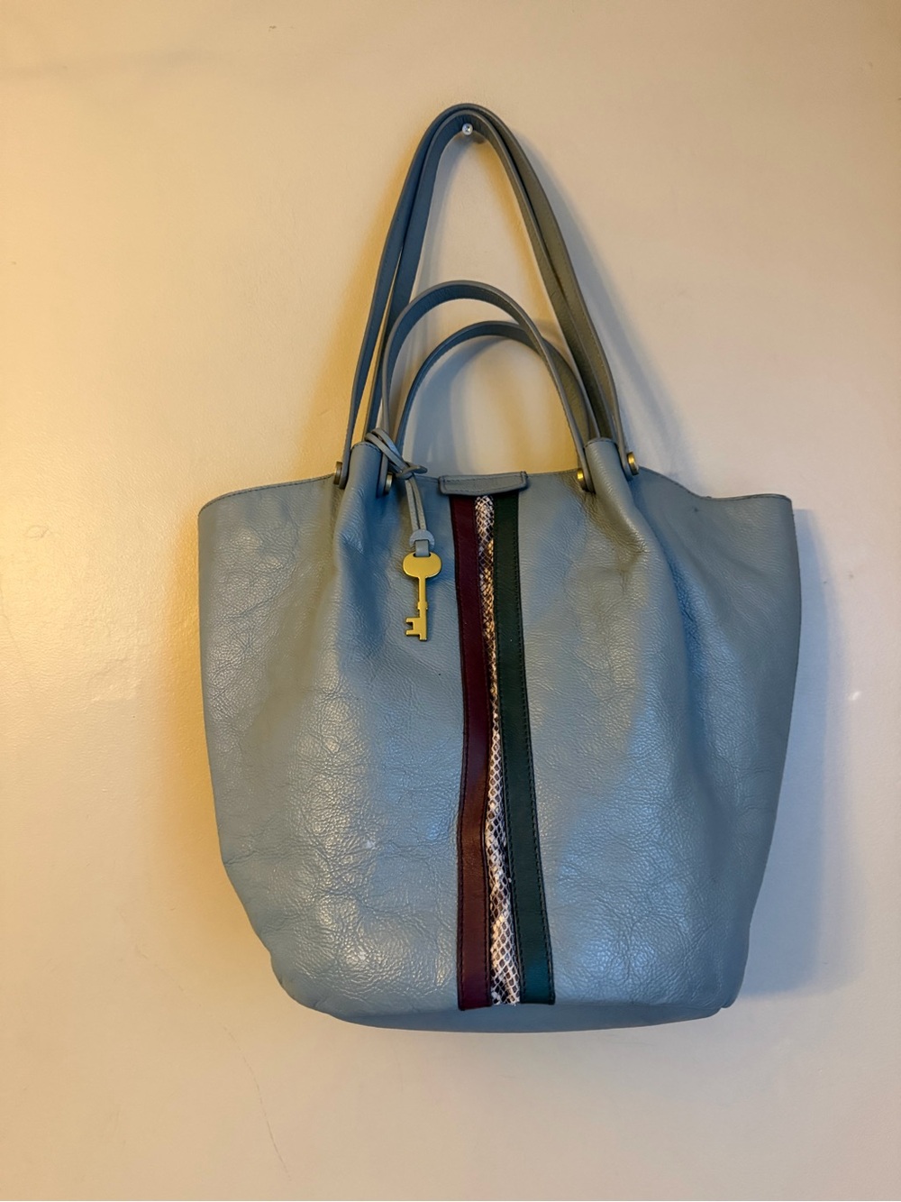 Fossil Callie Large Leather Tote Chambray Blue Shoulder Bag Fall Purse Bag
